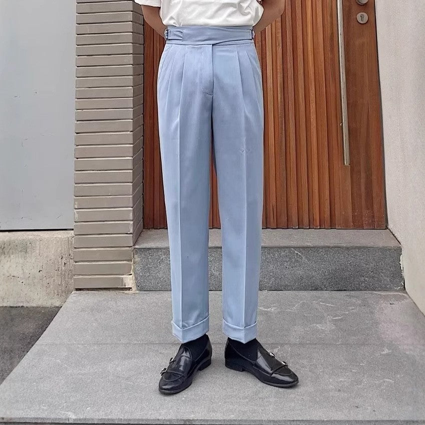British Retro Business Casual Paris Buckle Suit Pants Men