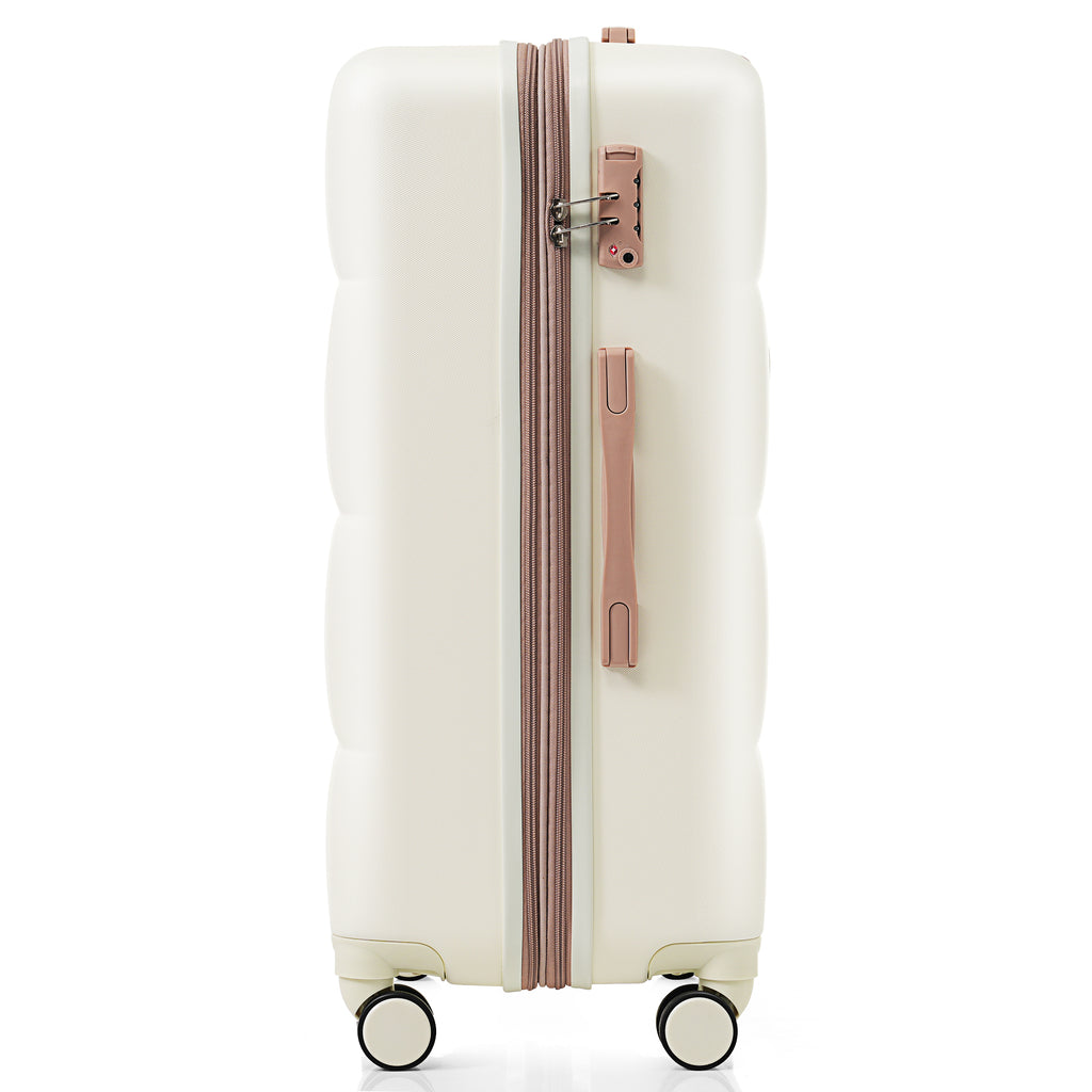 4-piece Suitcase Set With USB Port, Expandable ABS Durable Suitcase With Travel Bag, Cup Holder, With Spinner Wheels, Beige