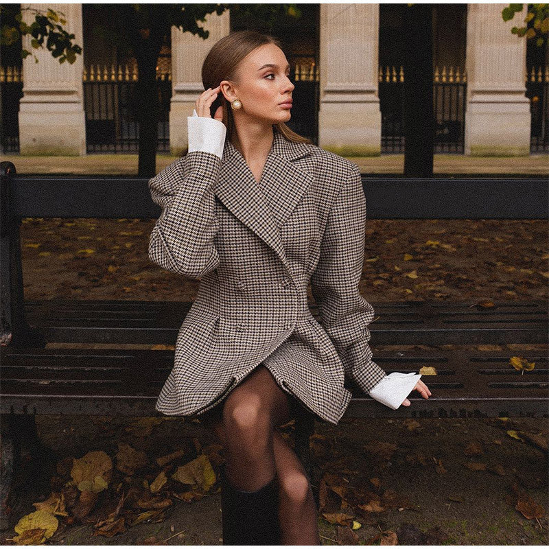 Fashion Plaid Waist-tight Suit Jacket For Women