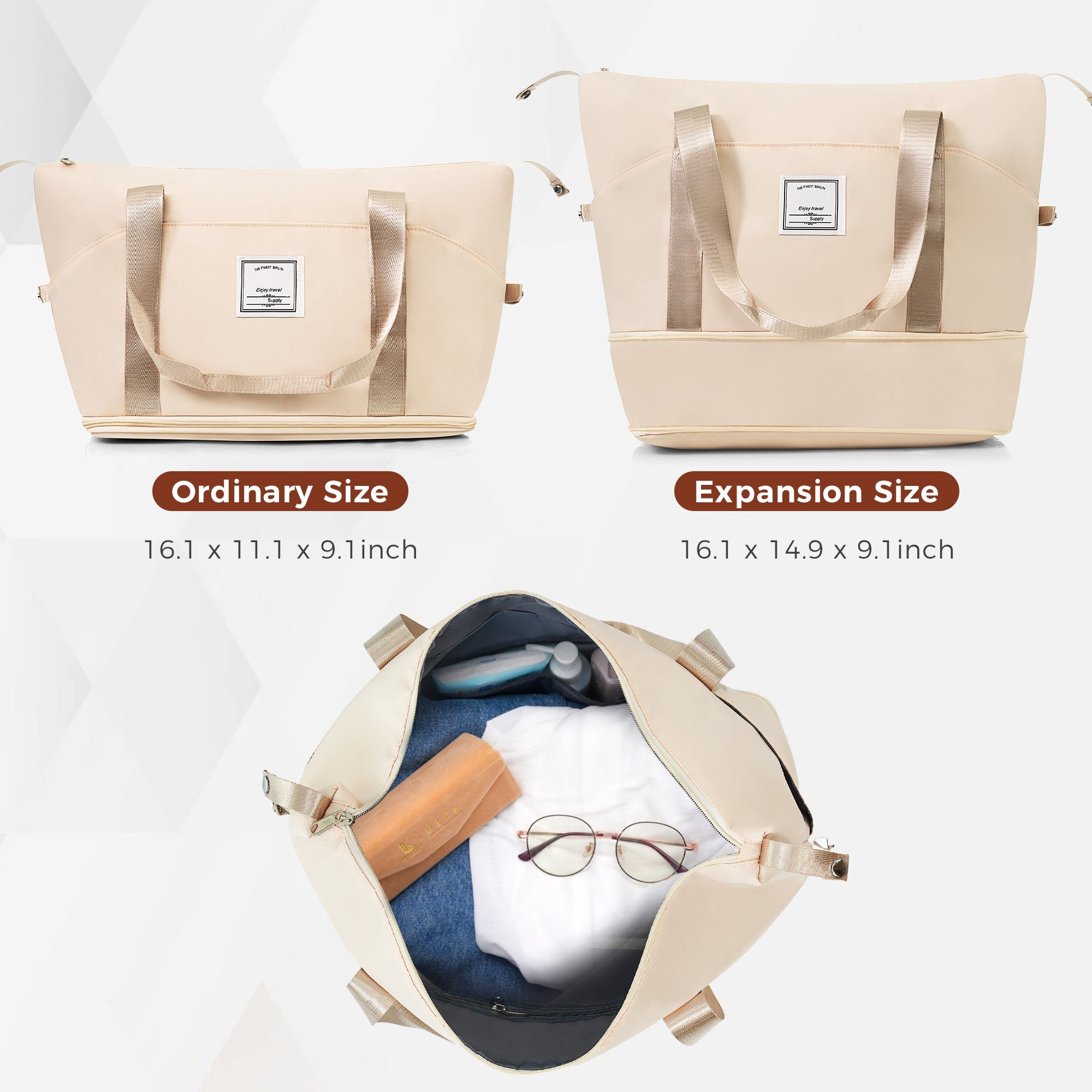 4-piece Suitcase Set With USB Port, Expandable ABS Durable Suitcase With Travel Bag, Cup Holder, With Spinner Wheels, Beige