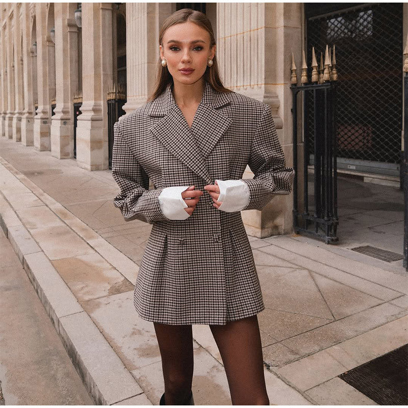 Fashion Plaid Waist-tight Suit Jacket For Women