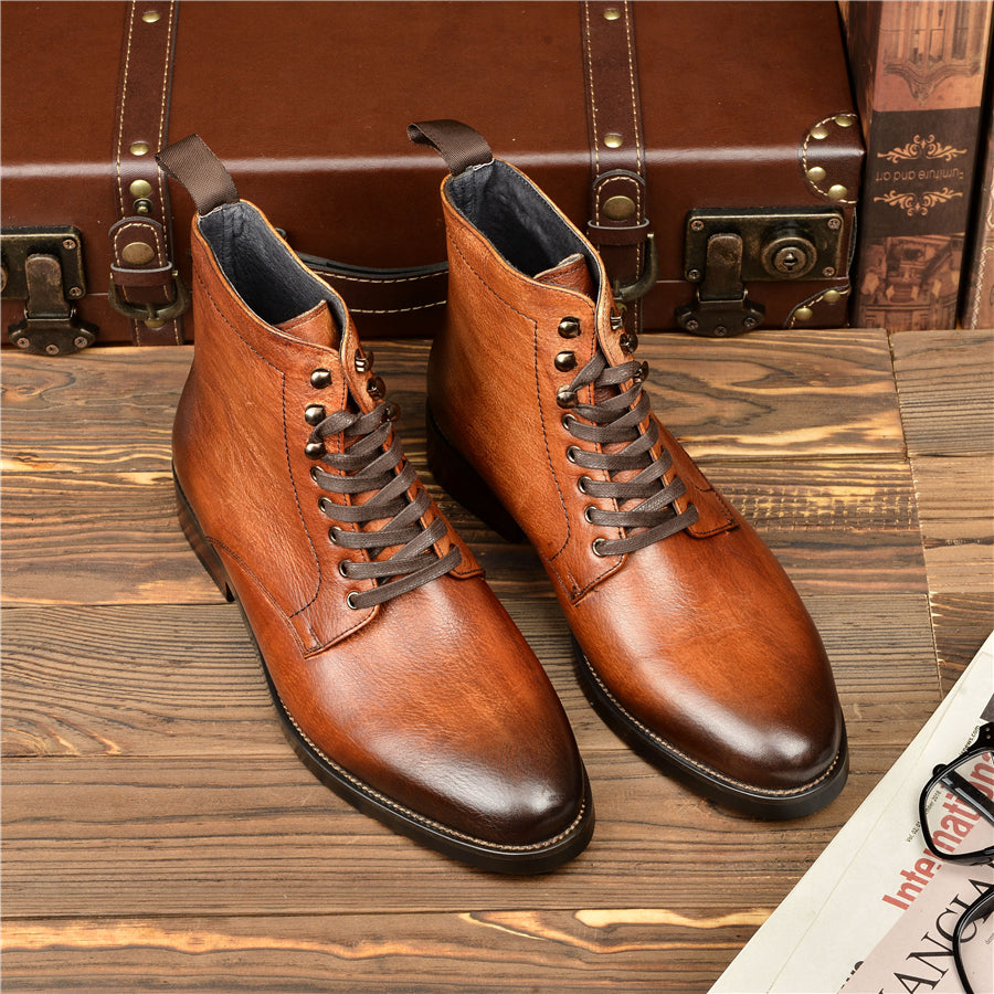 Soft Top Cowhide High Top Boots For Men
