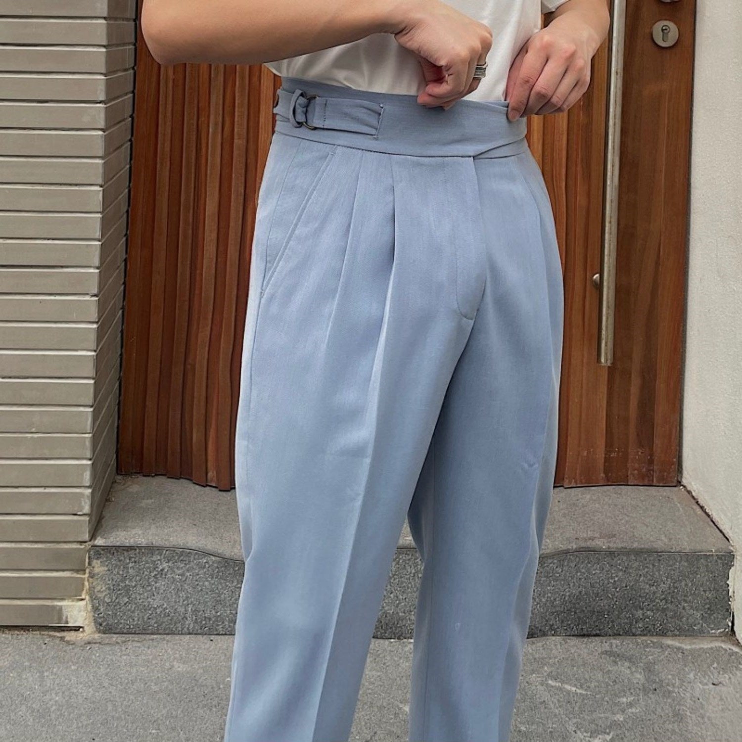 British Retro Business Casual Paris Buckle Suit Pants Men